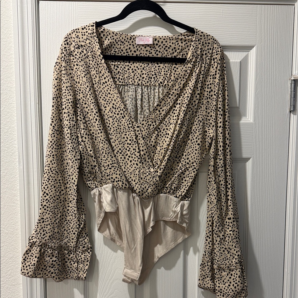 NEW Pink Lily Cream and Black Polka Dot Bodysuit